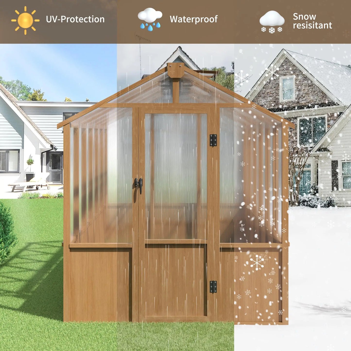 VIWAT Wooden Backyard Greenhouse With UV Protection And Vent Roof