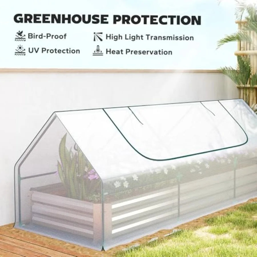 Galvanized Metal Planter Box With Mini Greenhouse Cover For Patio Balcony