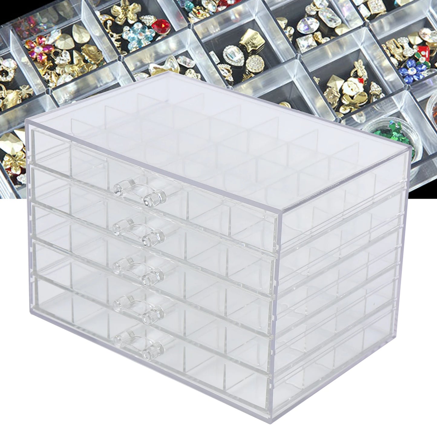 Acrylic Nail Art Display Tray 120 Grids Storage Box