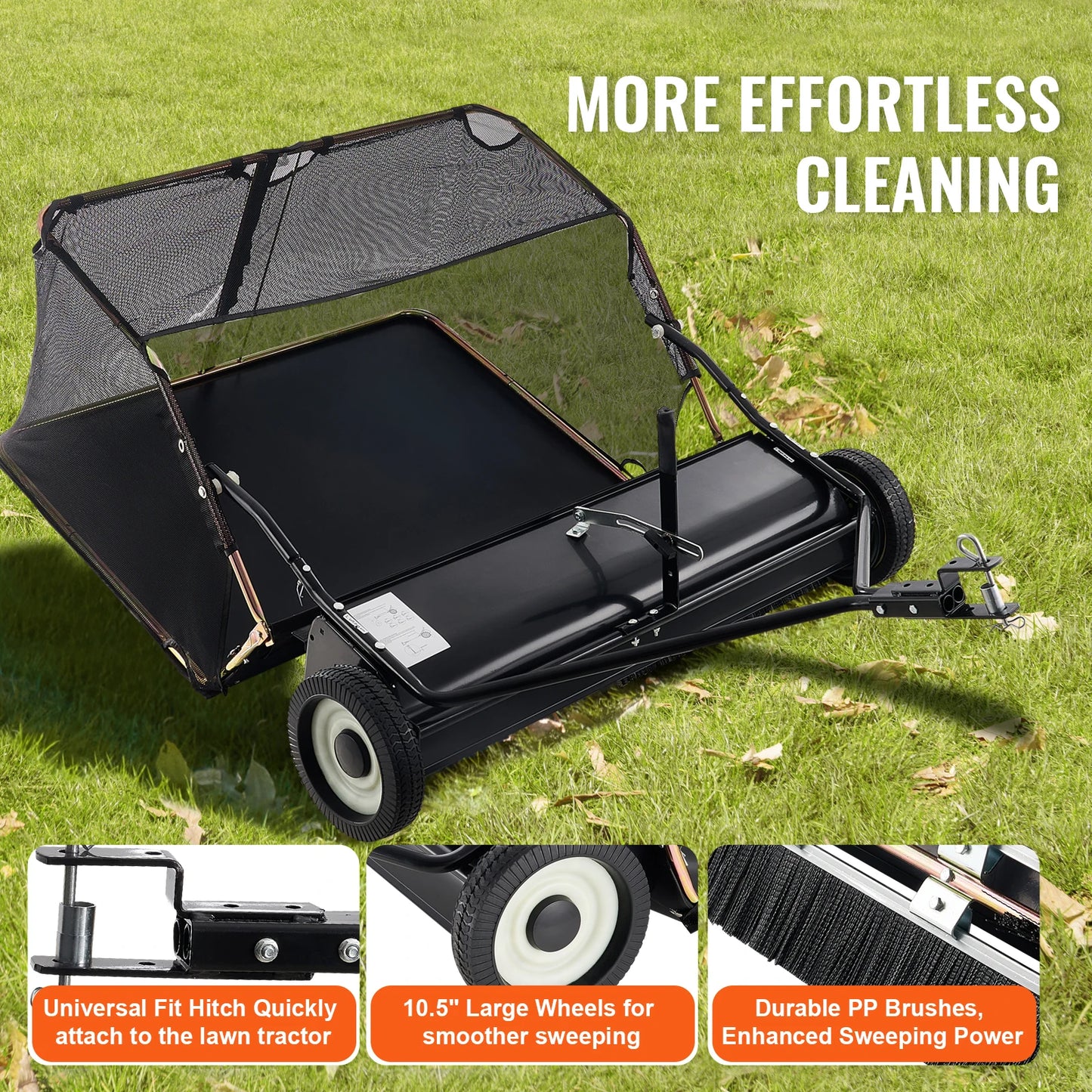 SucceBuy Heavy Duty Lawn Sweeper Tow Behind 12 Cu Ft