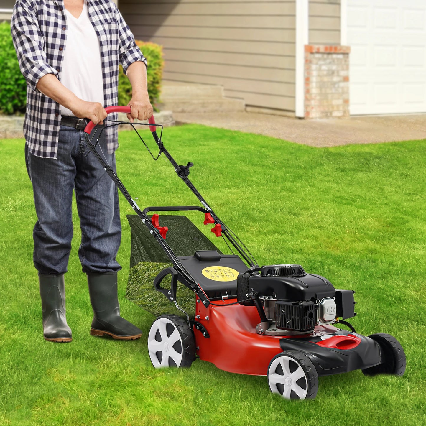 CNCEST 4-Stroke Petrol Lawn Mower Self Propelled 3-In-1 With Bag