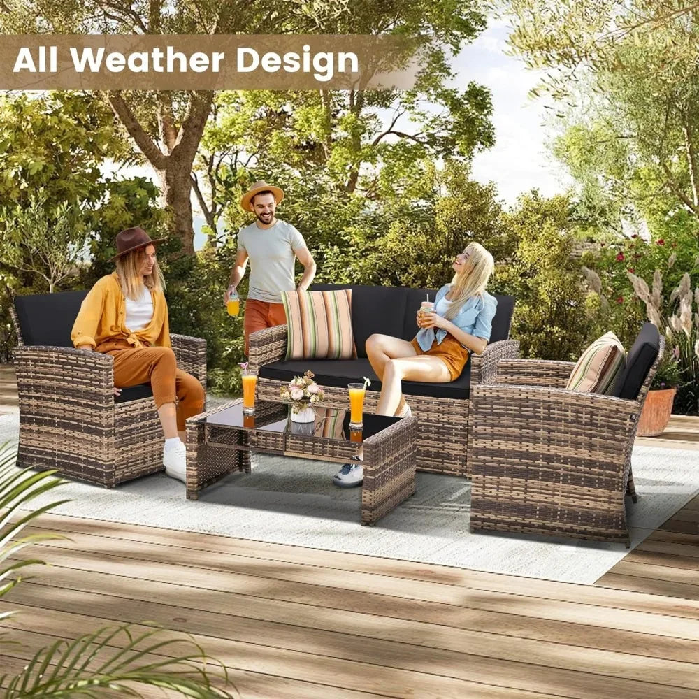 Outdoor Patio Conversation Set With Two Chairs And Coffee Table