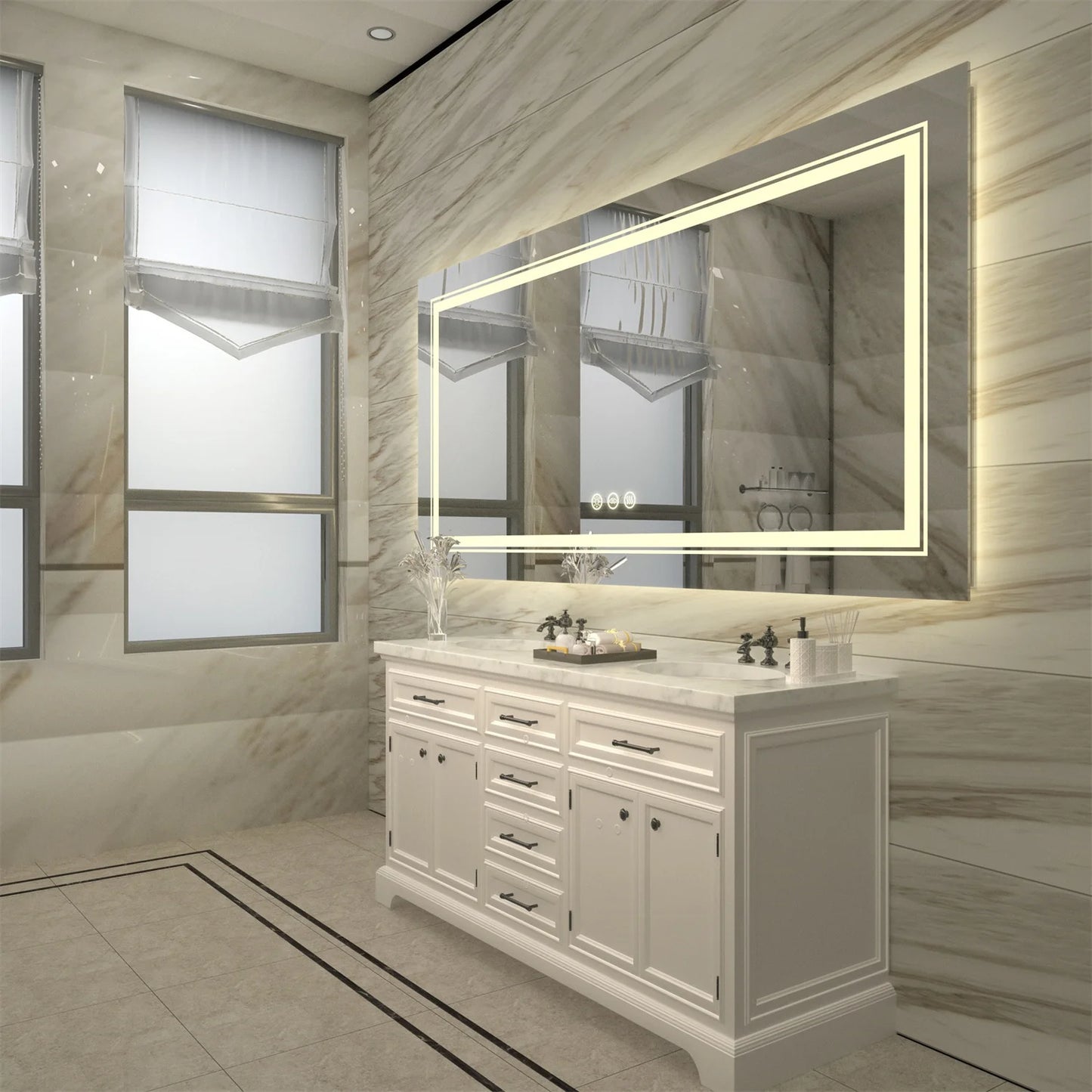LED Backlit Bathroom Mirror With Dual Lights And Anti-Fog