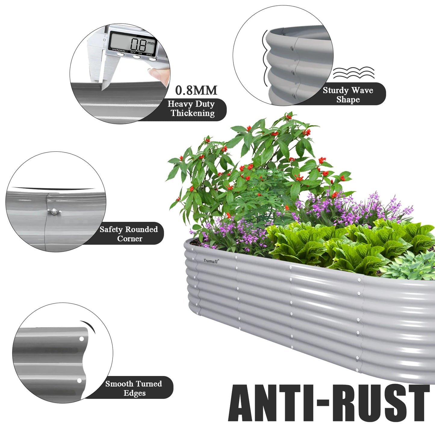 Tramull Galvanized Raised Garden Bed Kit Oval Planter Box