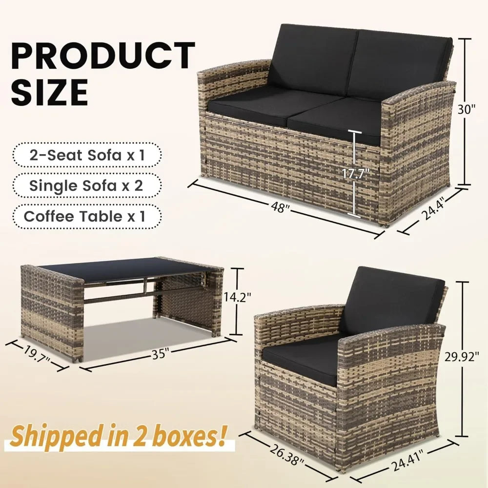 Outdoor Patio Conversation Set With Two Chairs And Coffee Table