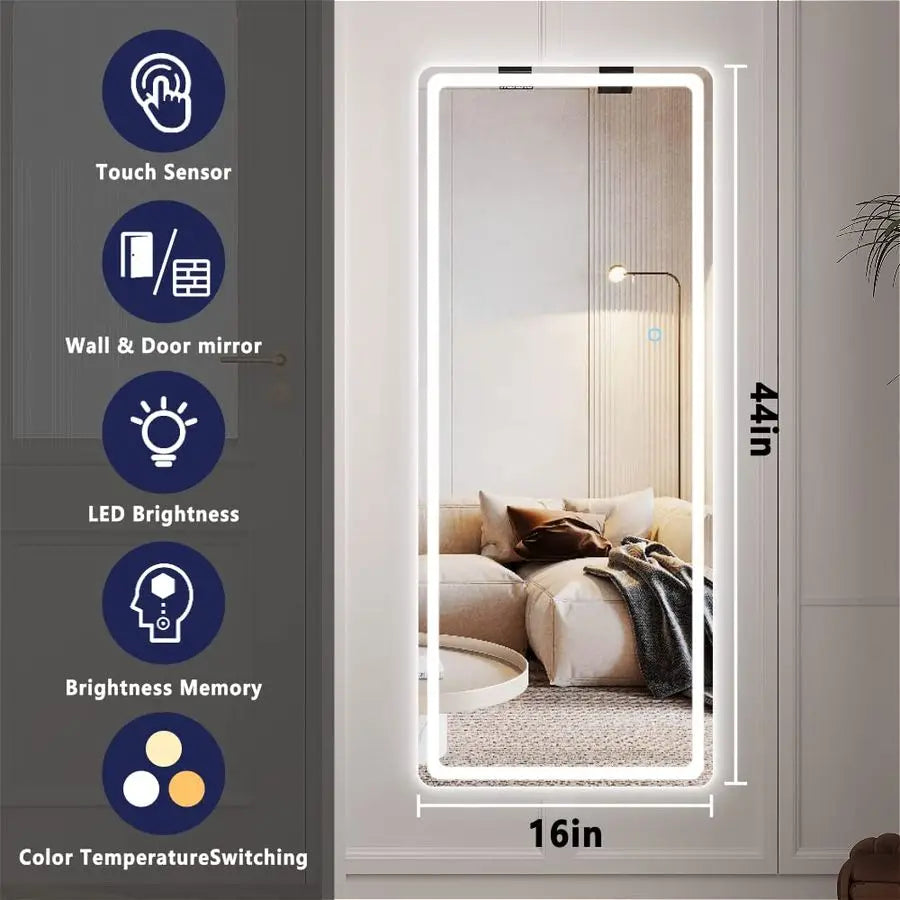 LED Door Mirror Lighted Wall Mounted Dressing Mirror