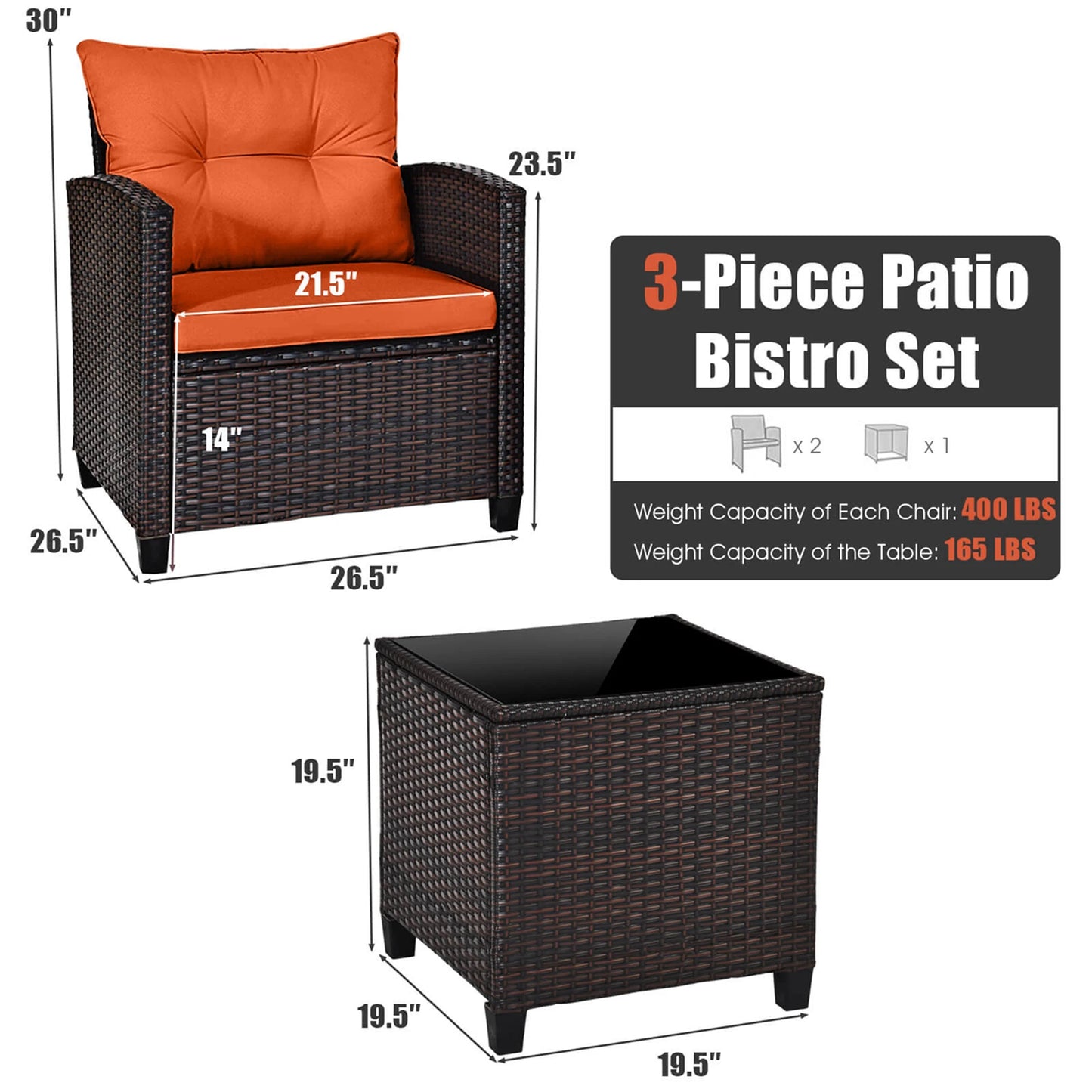 HOMASIS 3 Piece Patio Rattan Furniture Set Outdoor Conversation Cushions