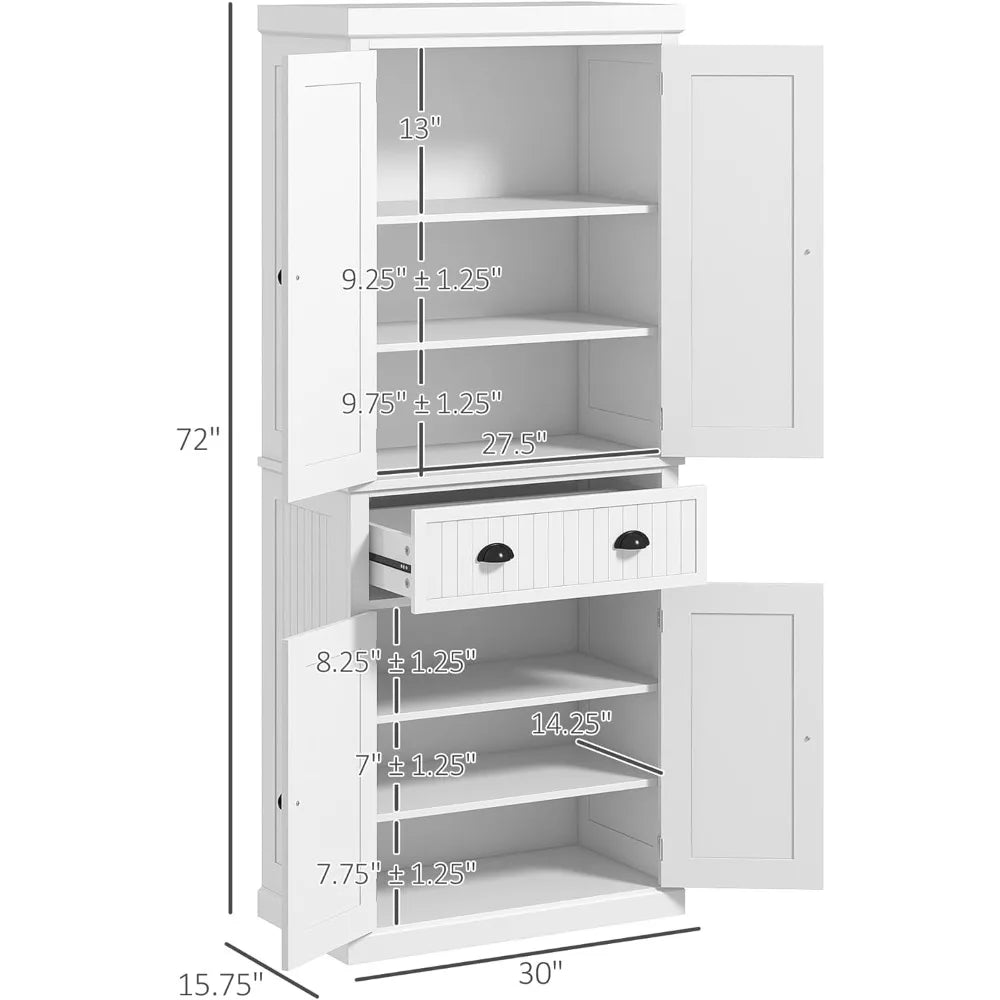 Traditional Kitchen Pantry Cabinet Freestanding Tall Storage With Four Doors