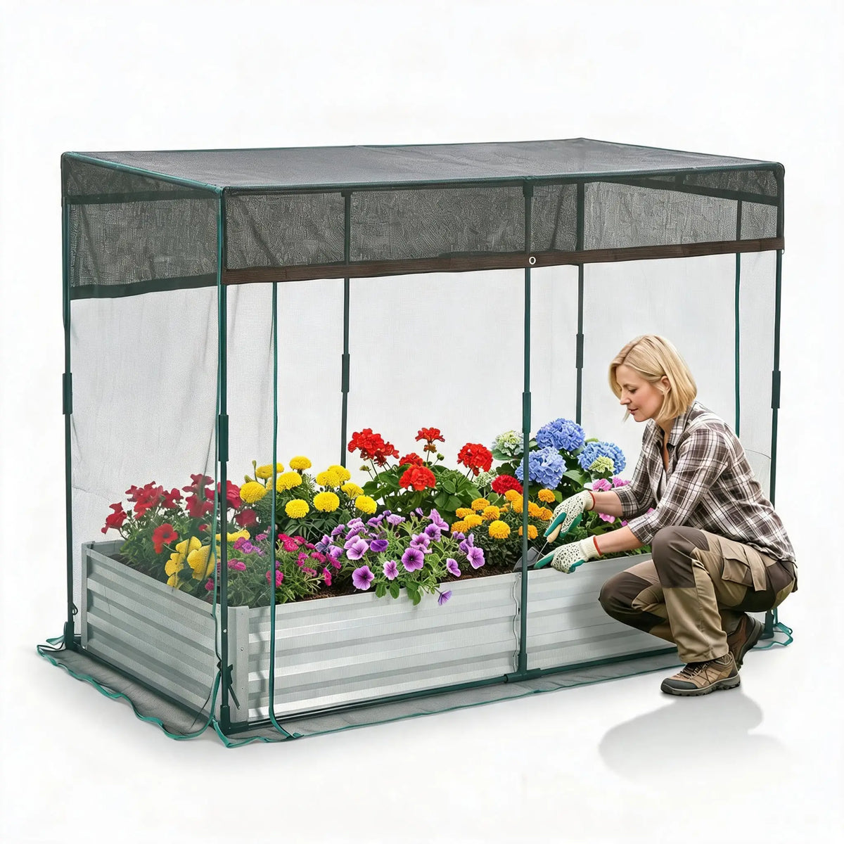 Galvanized Self Watering Raised Garden Bed With Mesh Cover