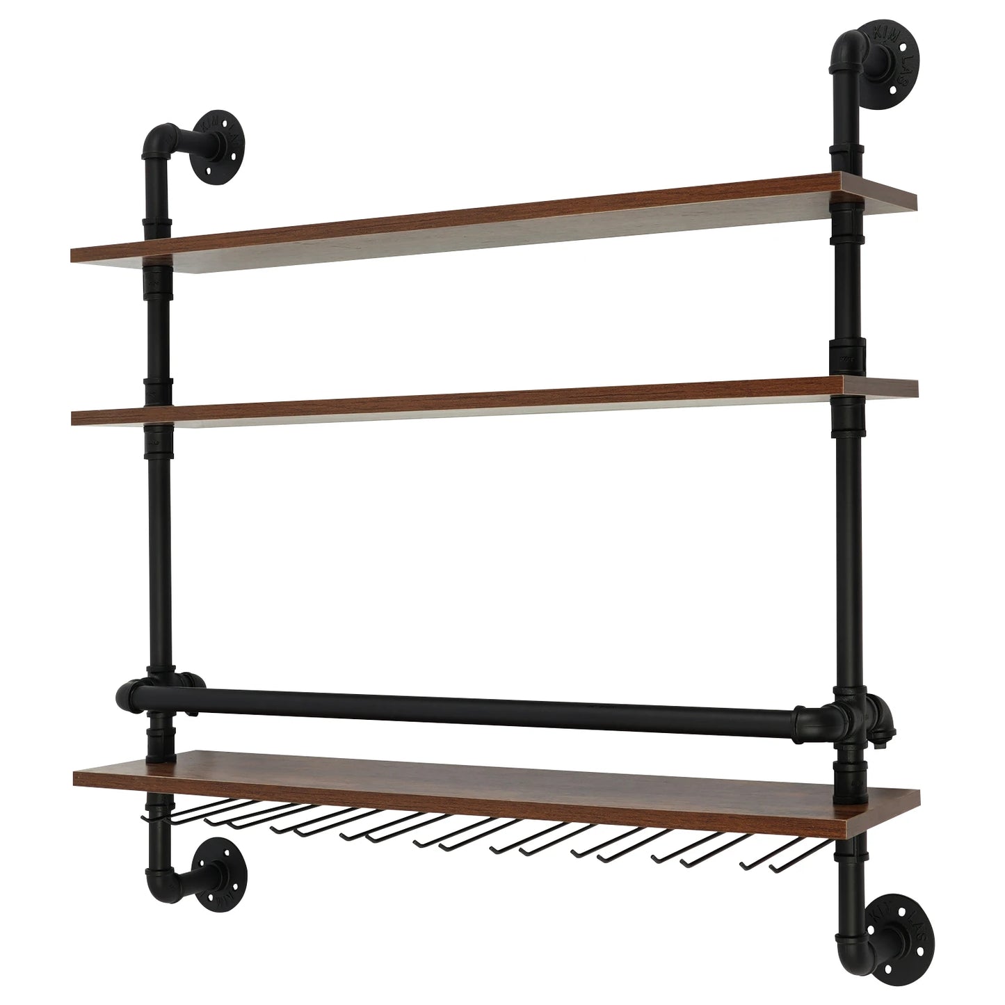 Wine Rack, Wall Mounted 3 Tier Industrial Style Wine Shelf 36 Inch 92cm, Wood and Metal for Wine Bottle Glass Storage