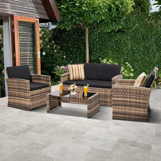 Outdoor Patio Conversation Set With Two Chairs And Coffee Table