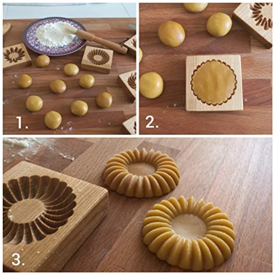 SHXI Wooden Cookie Mold 3D Embossing Baking Tool For Holidays