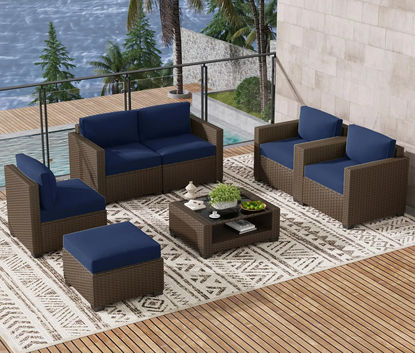 LOUVIXA 7 Piece Outdoor Patio Furniture Set, Outdoor Sectional Sofa, Wicker Rattan Patio Furniture, Patio Conversation Set