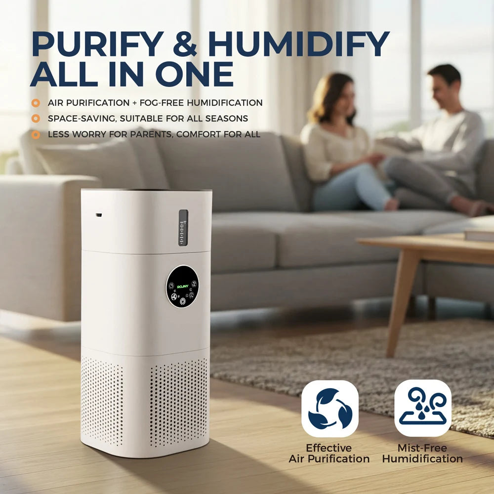 Rouny Air Purifier Humidifier H13 HEPA Filter Home Allergies Pets