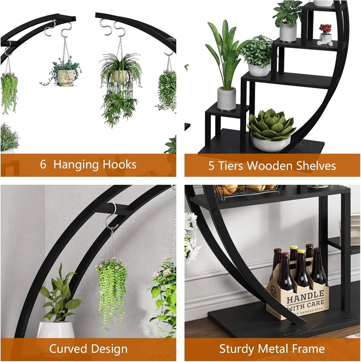 Twister.Ck 5 Tier Metal Half Moon Plant Stand Indoor Patio Shelf