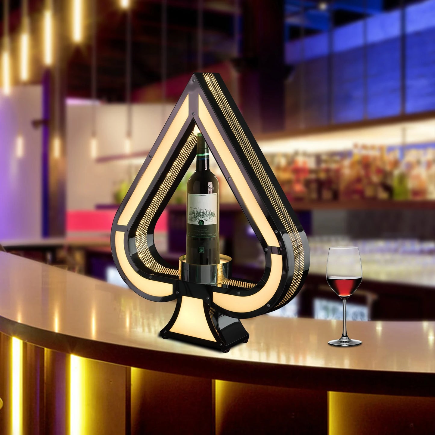 LED Lighted Ace of Spades Liquor Bottle Display Shelf, 7-Color RGB Champagne Bottle Presenter with Remote Control for Home Bar C