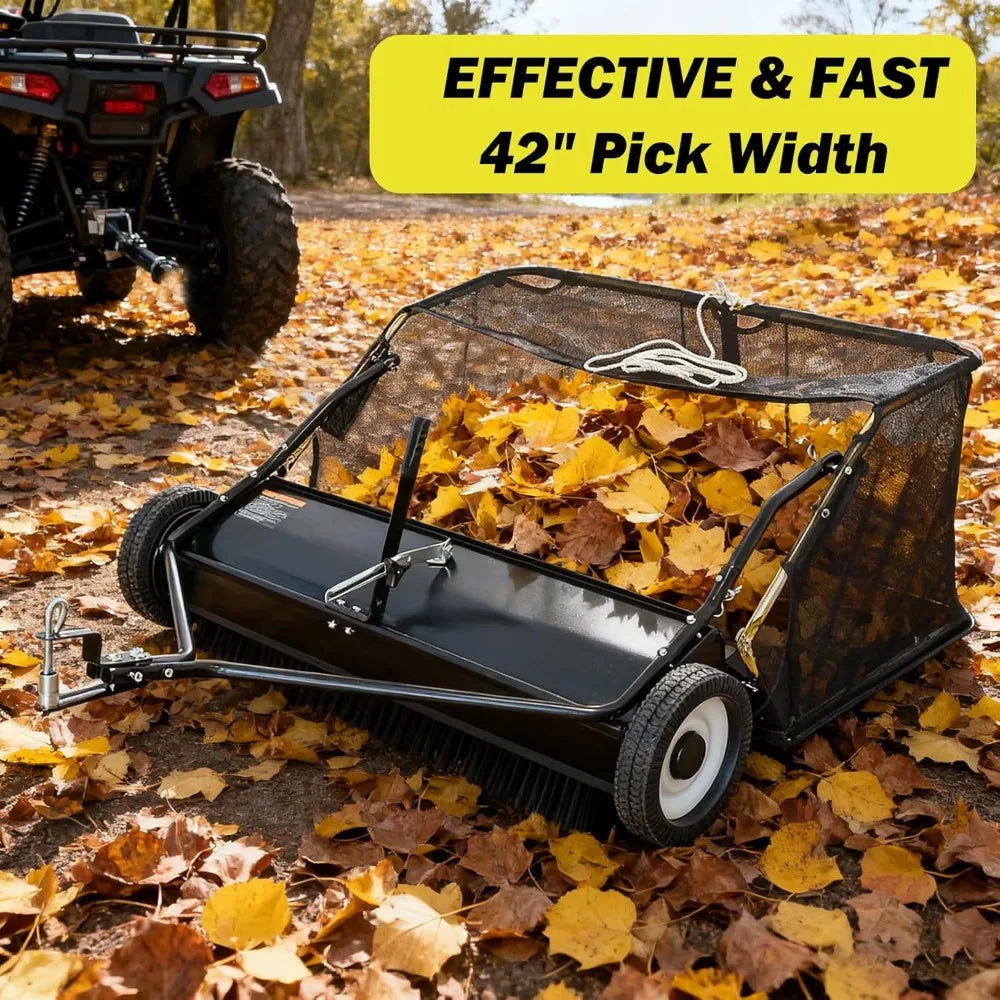 Tow Behind Lawn Sweeper With Adjustable Brush Height