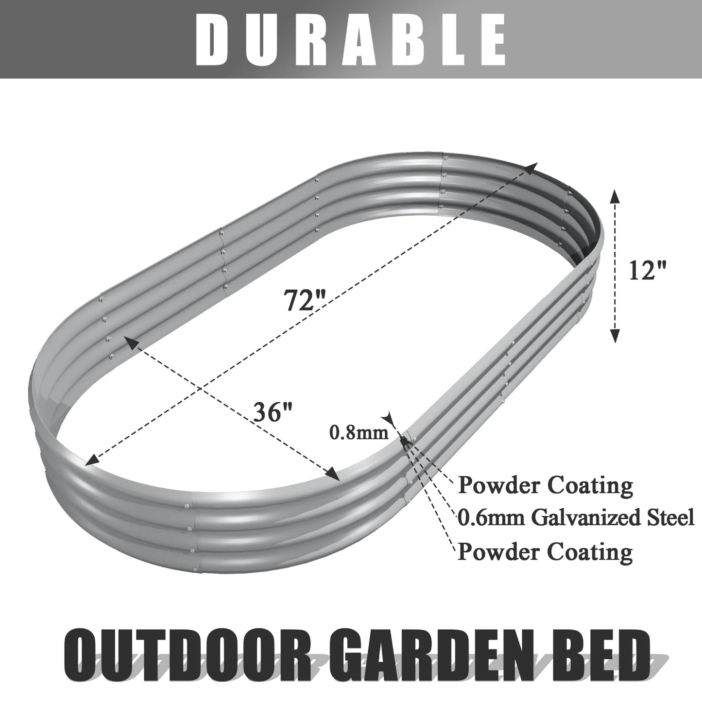 Tramull Galvanized Raised Garden Bed Kit 2 Pack Oval Planter
