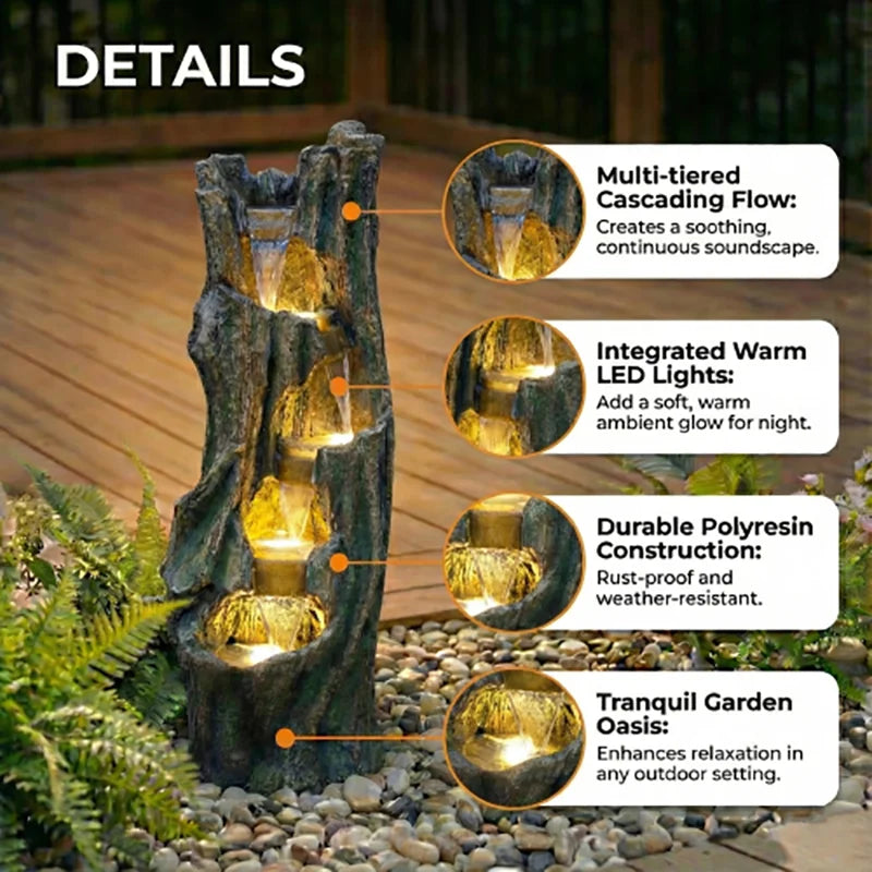 Waterfall Outdoor Fountain for Gardens and Patio With LED Lights
