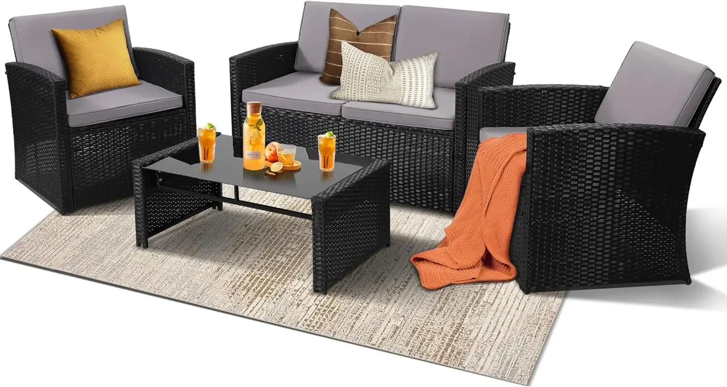 Outdoor Patio Conversation Set With Two Chairs And Coffee Table