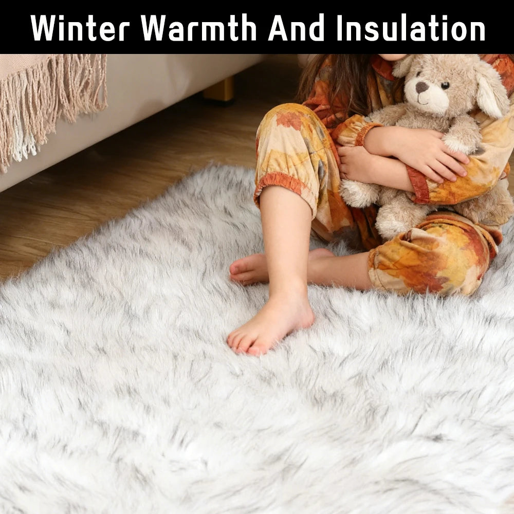 Shaggy Faux Fur Area Rug Machine Washable For Living Room And Bedroom