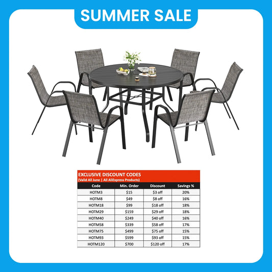 Farini 7-Piece Outdoor Dining Set for 6, Round Patio Table with 6 Chairs, Garden Furniture for Backyard, Deck