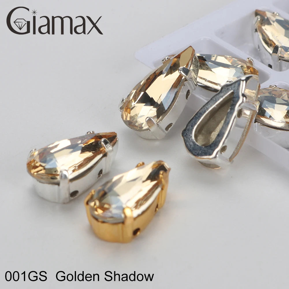 Giamax Tear Drop Glass Crystal Sewing Stone Sew on Rhinestones Gold Silver Claw Rhinestones For Garment Clothes Bags