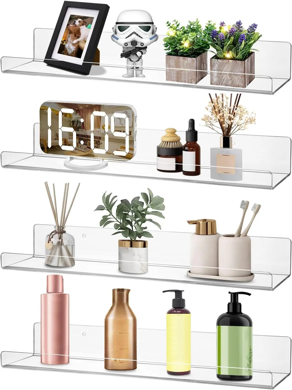 Clear Acrylic Floating Shelves Wall Ledge Bathroom Storage