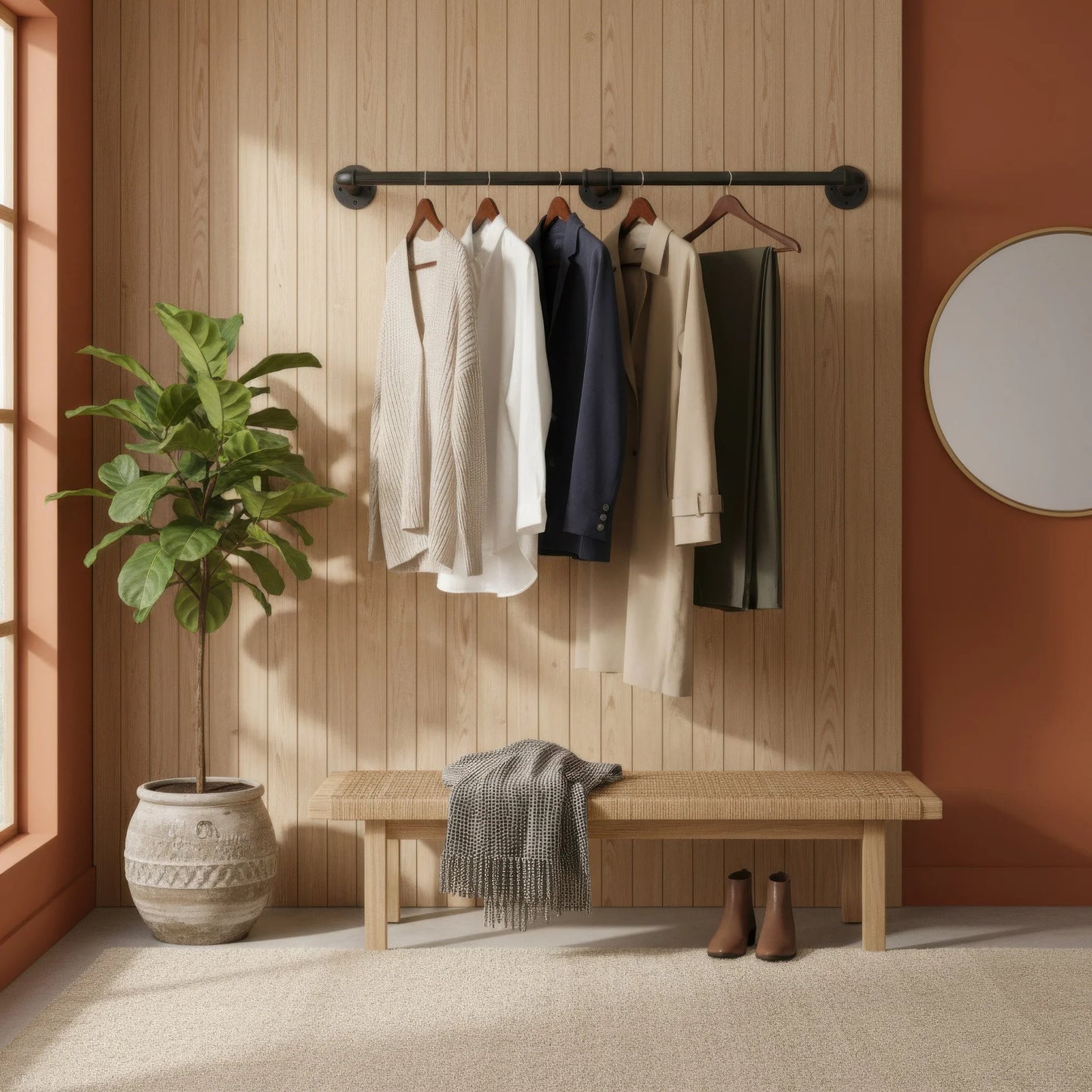Industrial Pipe Clothes Rack Heavy Duty Wall Mounted Garment Rack