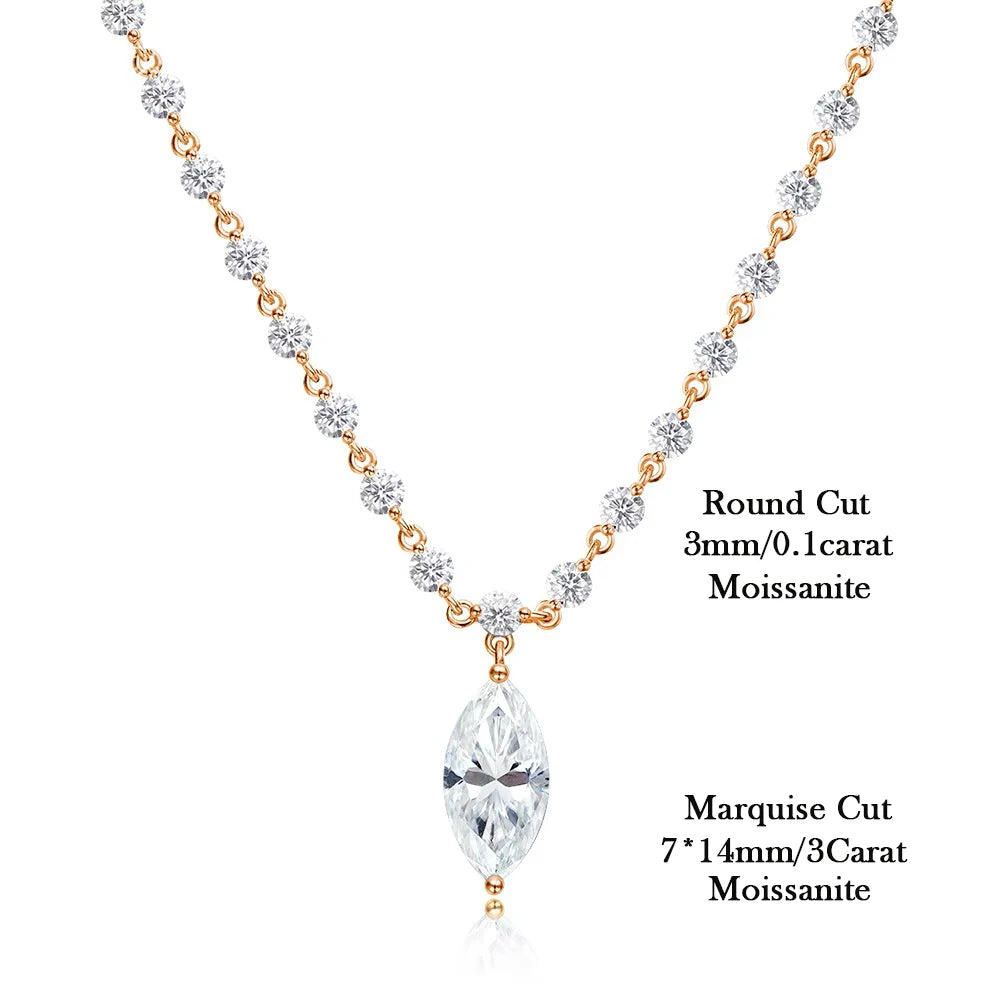 925 Sterling Silver Moissanite Tennis Necklace With Marquise Pendant