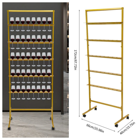 5-Tier Champagne Glass Holder, Rolling Champagne Flutes Display Stand, Gold Wine Glass Holder for Weddings & Party Decor