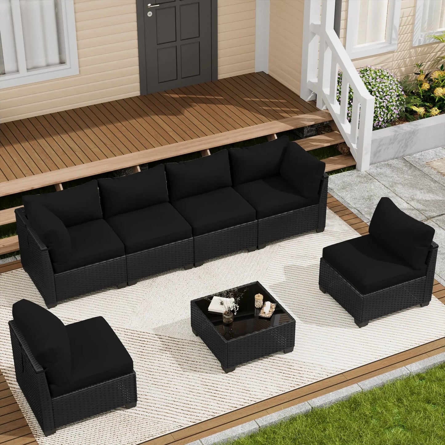 LOUVIXA 7 Piece Outdoor Patio Furniture Set, Outdoor Sectional Sofa, Wicker Rattan Patio Furniture, Patio Conversation Set