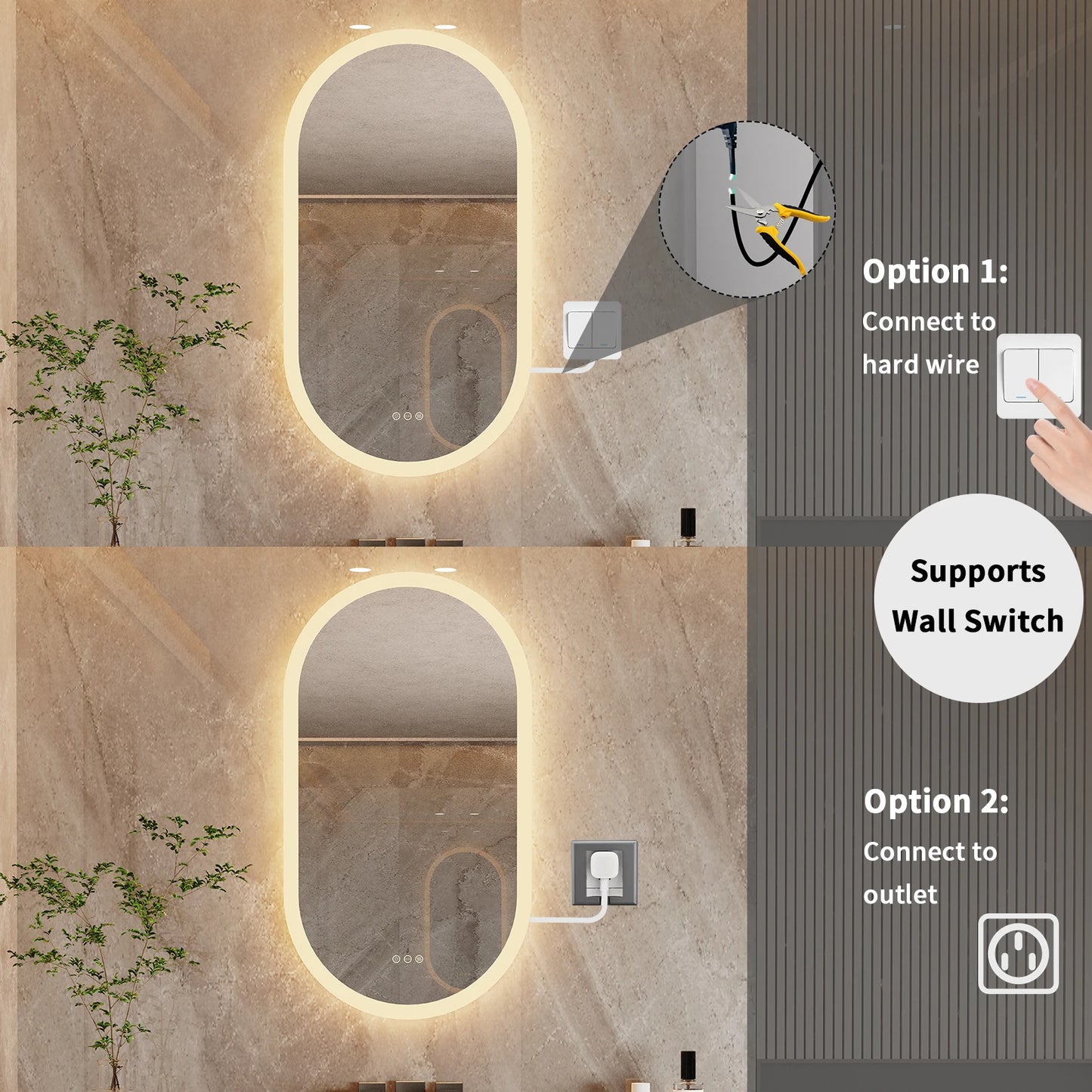 Wisfor Led Bathroom Mirror Oval Backlit Vanity Frameless Anti Fog