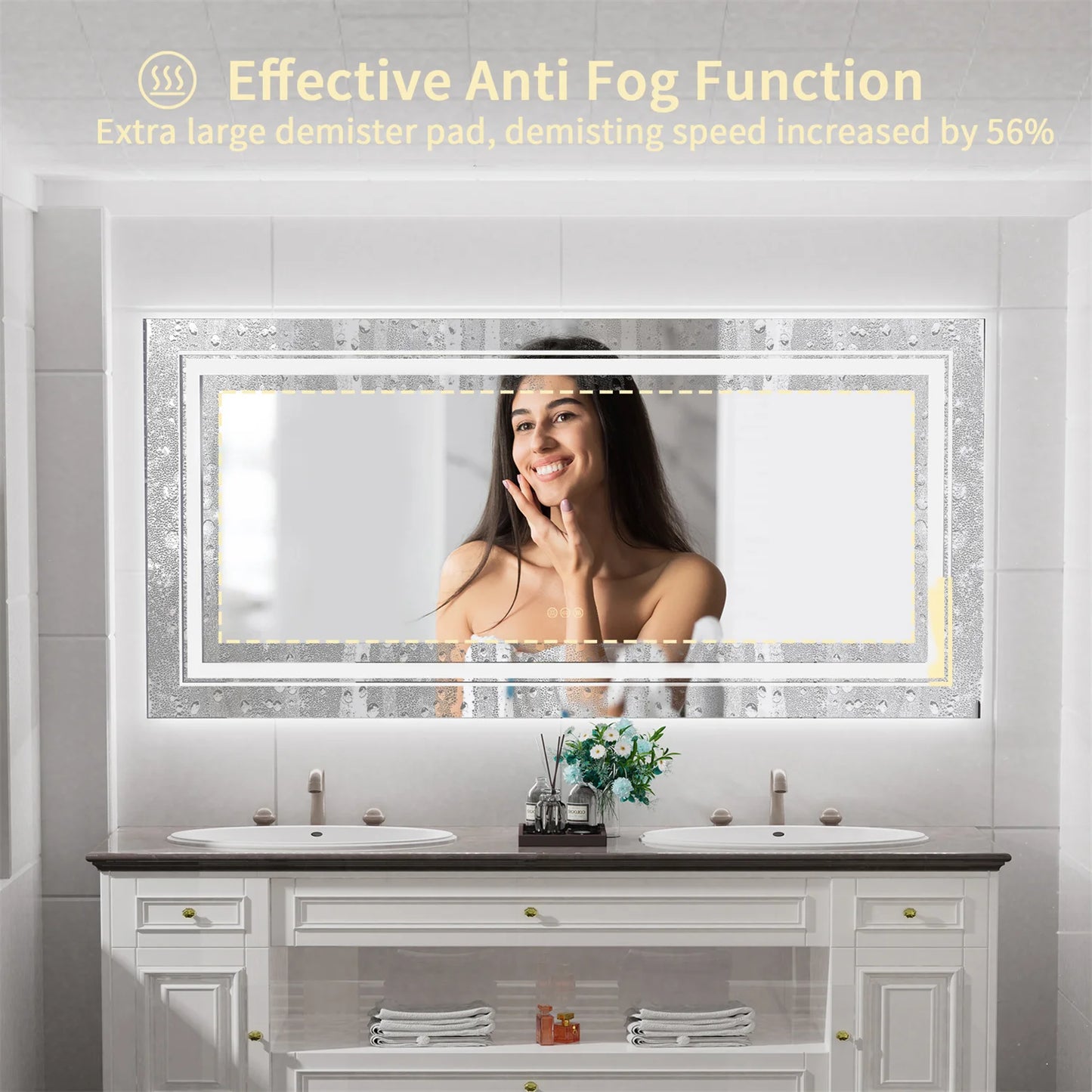 LED Backlit Bathroom Mirror With Dual Lights And Anti-Fog