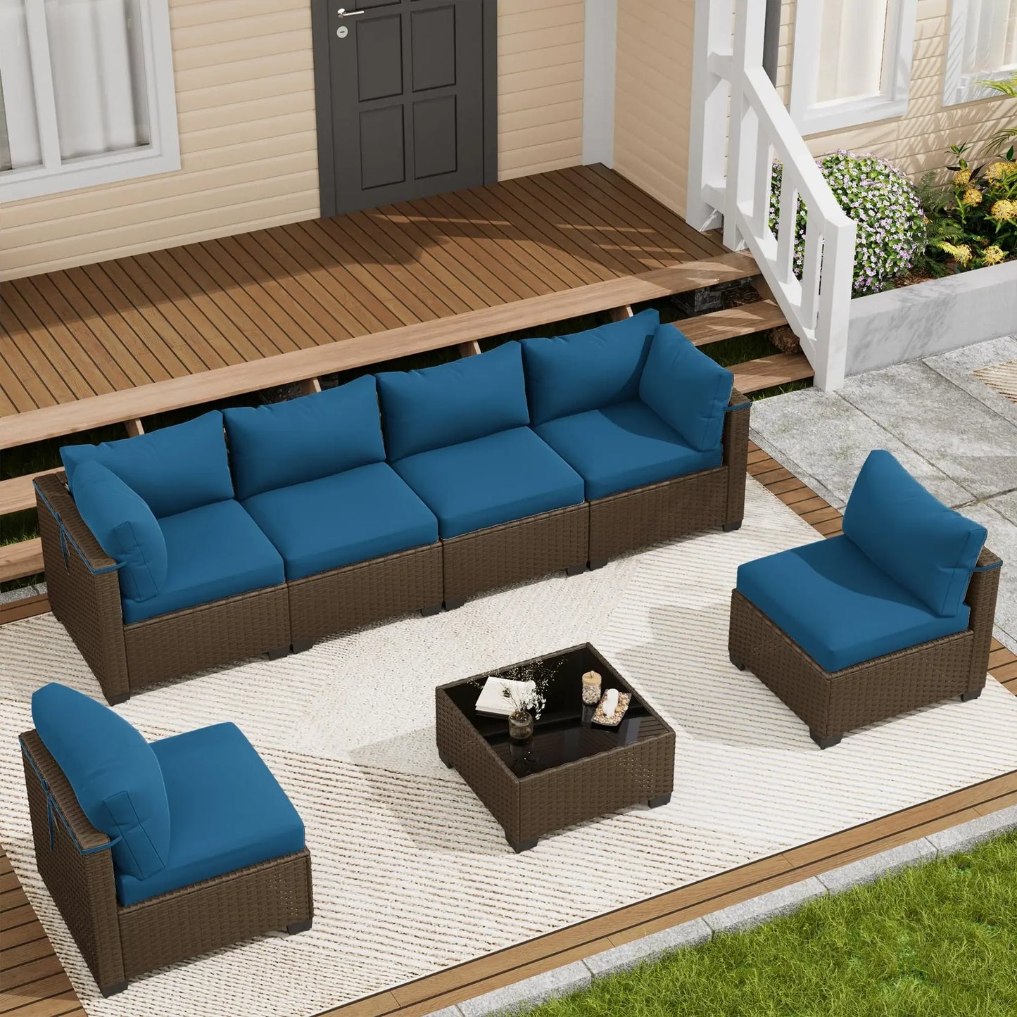 LOUVIXA 7 Piece Outdoor Patio Furniture Set, Outdoor Sectional Sofa, Wicker Rattan Patio Furniture, Patio Conversation Set