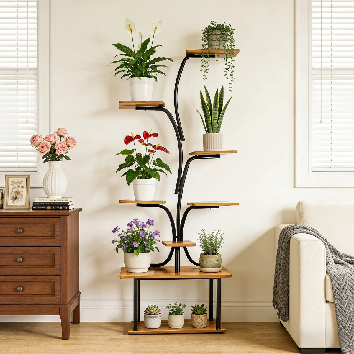 8 Tier Metal Indoor Plant Stand With Grow Lights