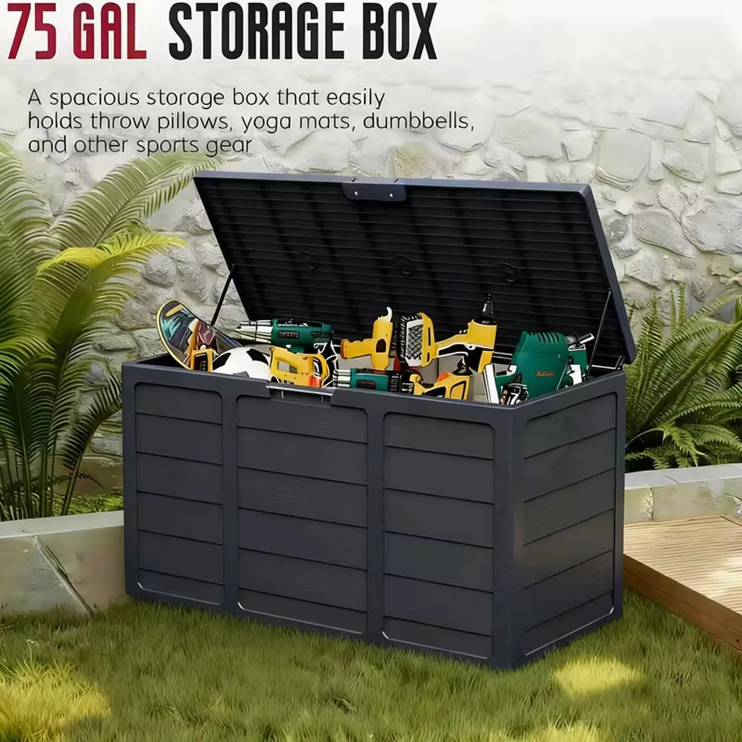 Outdoor Deck Box With Lockable Lid Heavy Duty Plastic Storage
