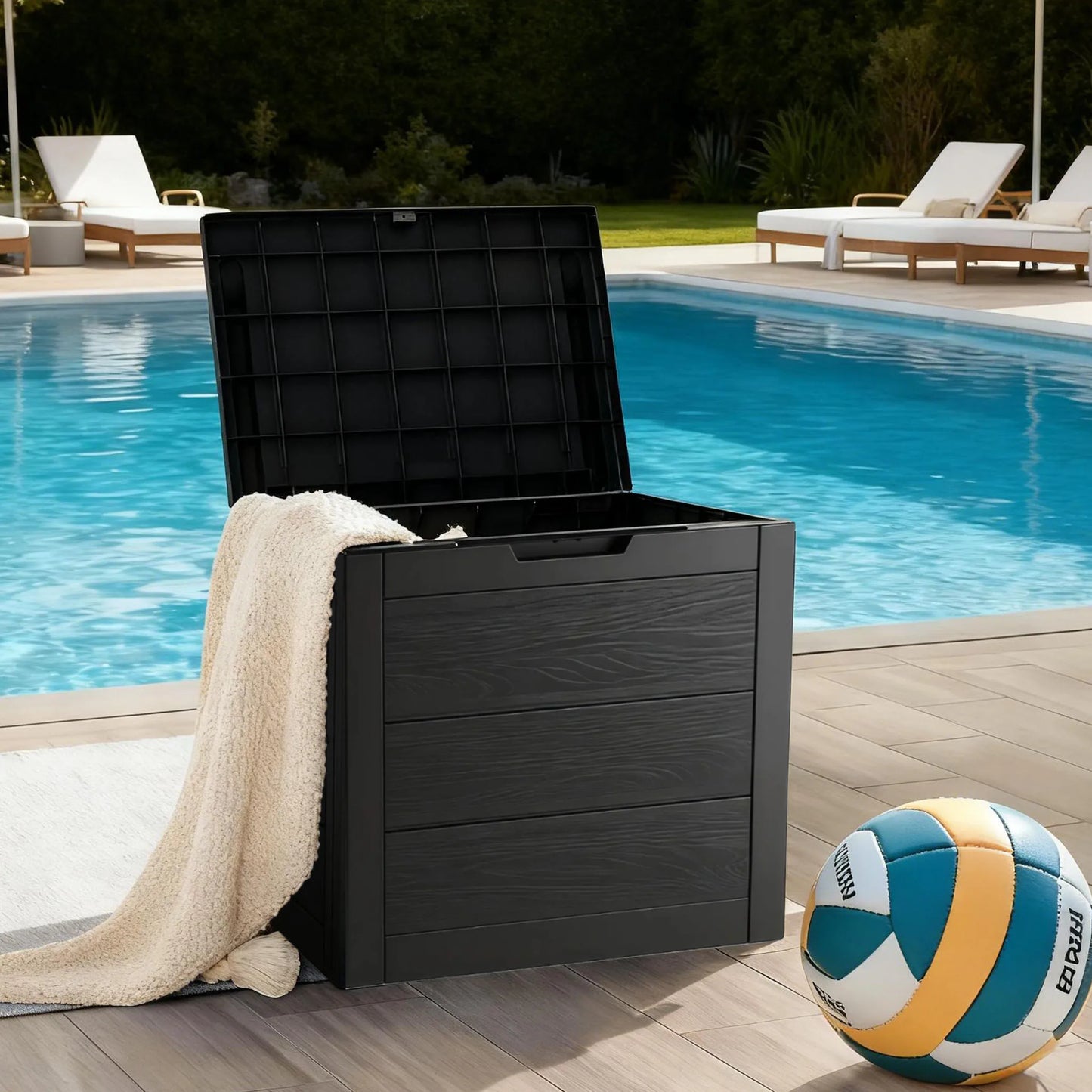 Outdoor Deck Box With Lockable Lid And Heavy Duty Hinges