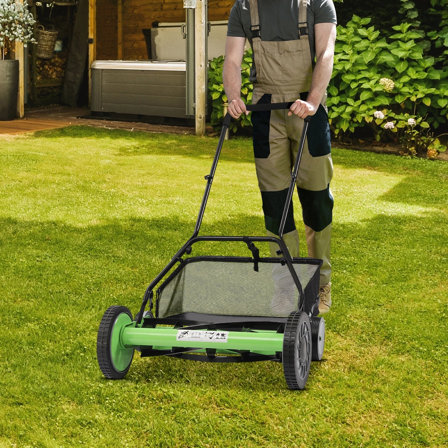 Bymaocar Four Wheel Non Powered Reel Mower With Collection Bag