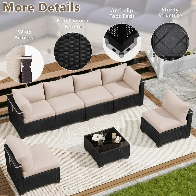 LOUVIXA 7 Piece Outdoor Patio Furniture Set, Outdoor Sectional Sofa, Wicker Rattan Patio Furniture, Patio Conversation Set