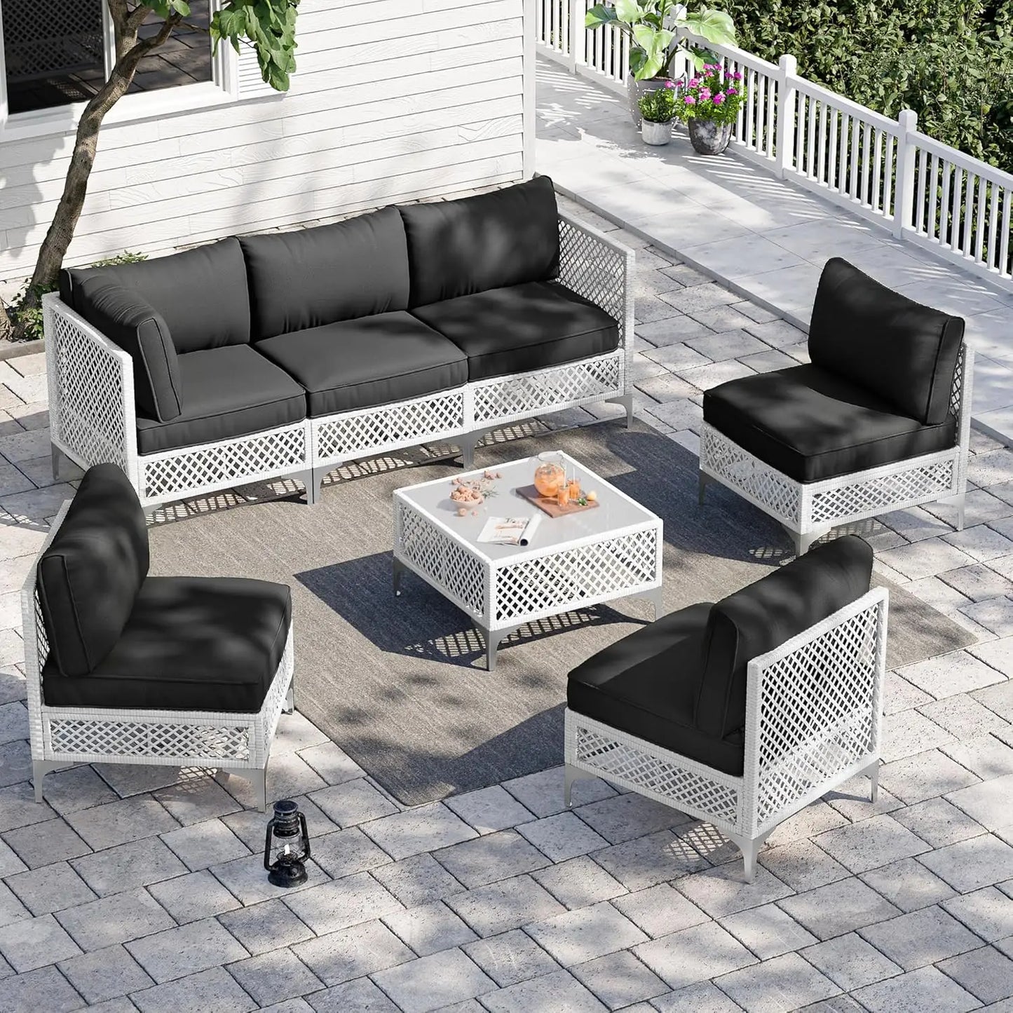 Patio Conversation Sets, 7 Piece Outdoor Furniture Set with Thick Cushions, Wicker Sectional Sofa Set with Coffee, Customized