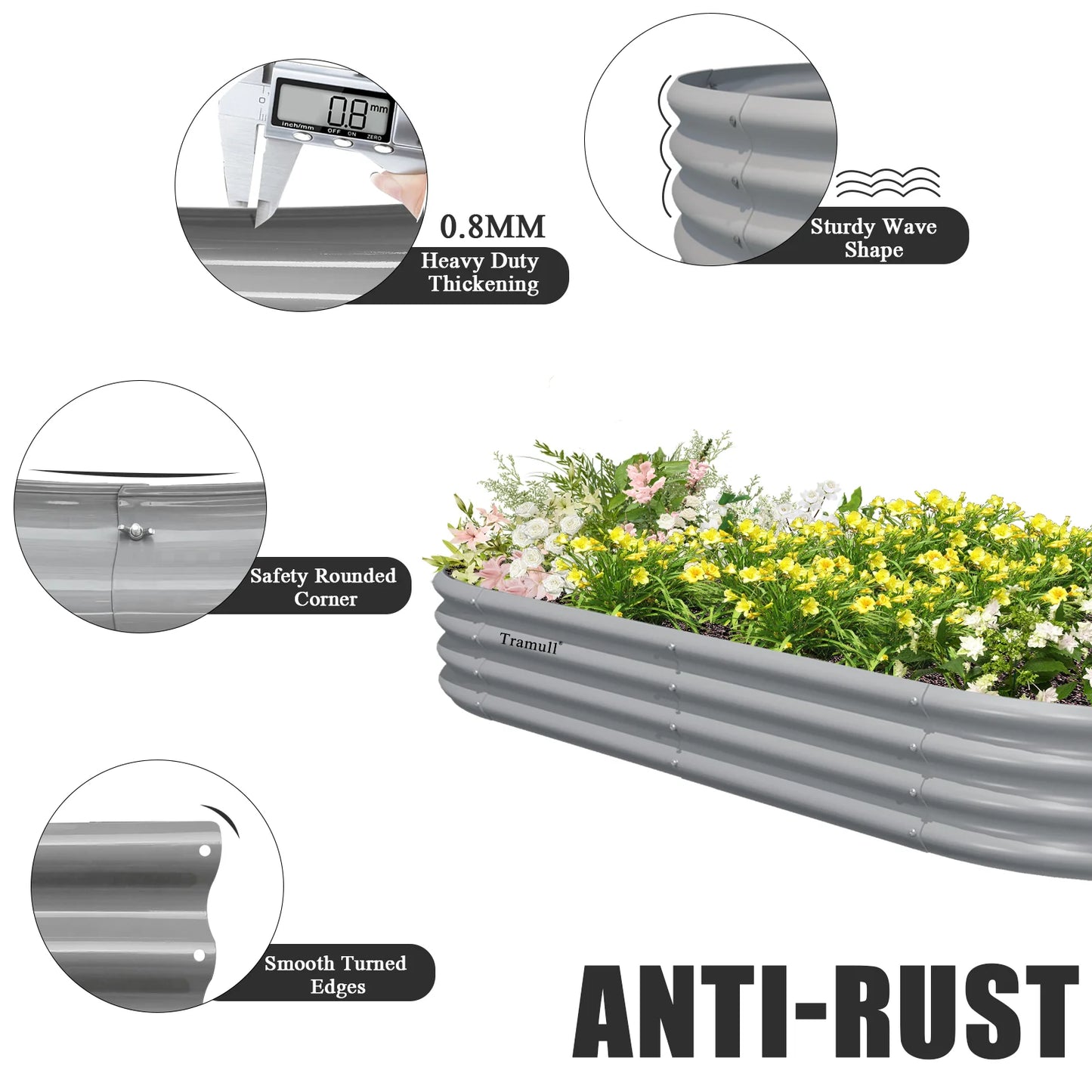 Tramull 2 Pack Galvanized Raised Garden Beds Outdoor Bottomless Planters