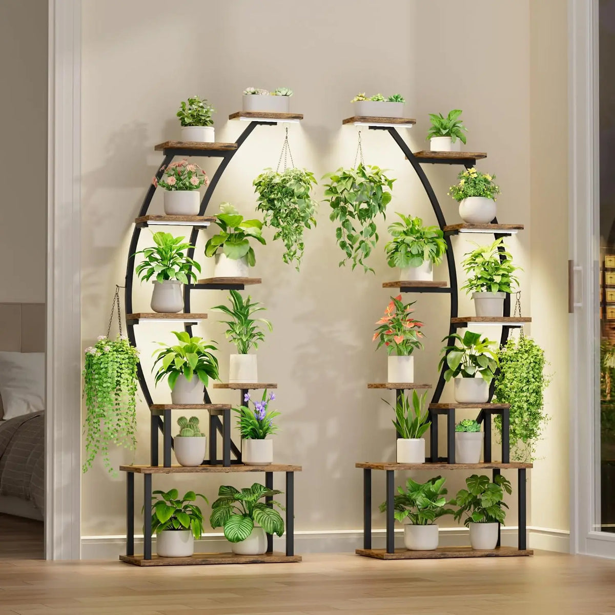 9 Tier Indoor Plant Stand With Grow Lights Metal Corner Shelf