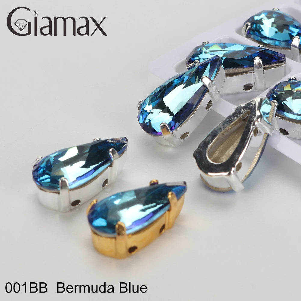 Giamax Tear Drop Glass Crystal Sewing Stone Sew on Rhinestones Gold Silver Claw Rhinestones For Garment Clothes Bags