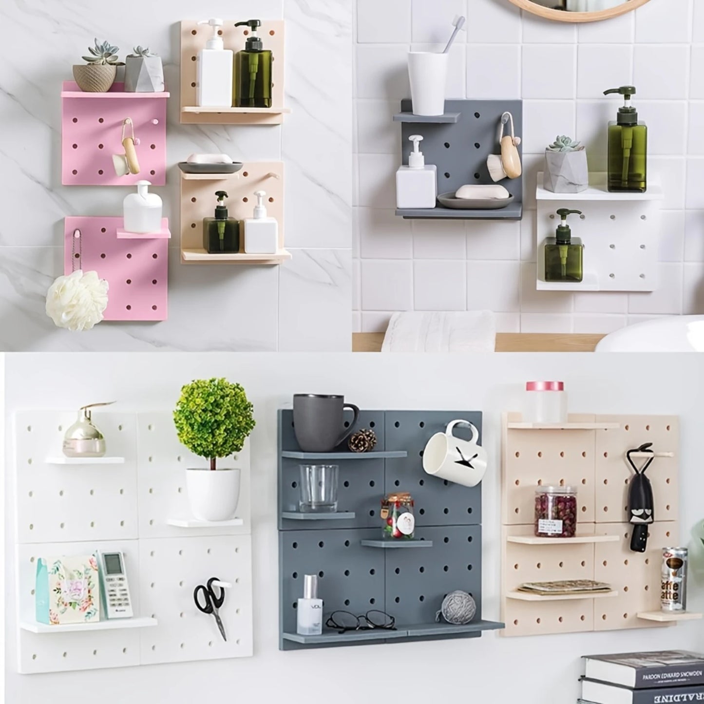 Adjustable Wall Mounted Pegboard Shelf Organizer For Home Office