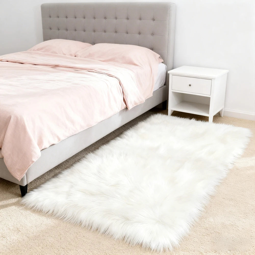 Shaggy Faux Fur Area Rug Machine Washable For Living Room And Bedroom