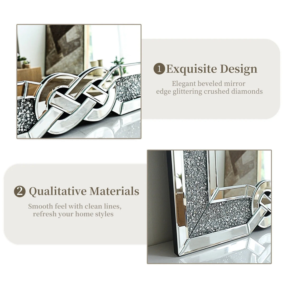 120CM Rectangle Crystal Crush Diamond Silver Wall Mirror For Living Room Decoration