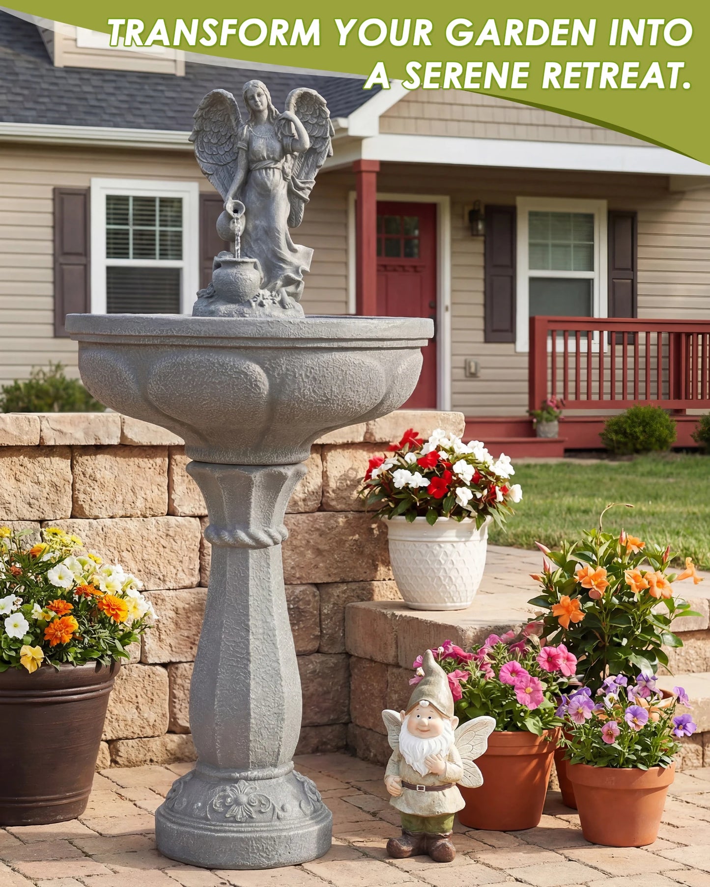 Outdoor Water Fountain With Whisper Quiet Pump Freestanding Resin
