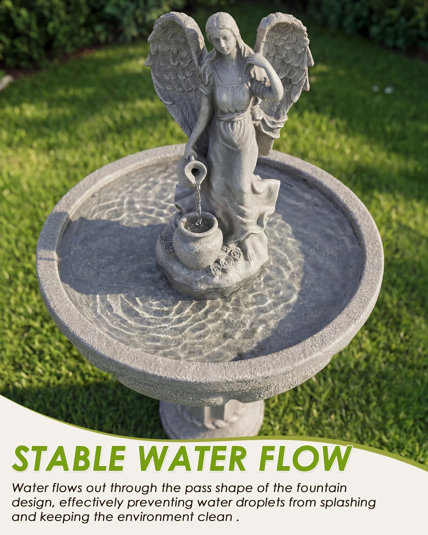 Outdoor Water Fountain With Whisper Quiet Pump Freestanding Resin