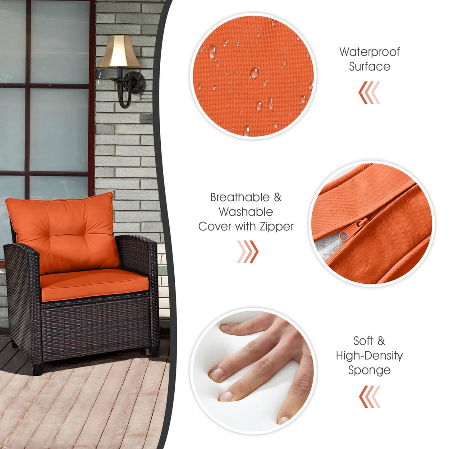 HOMASIS 3 Piece Patio Rattan Furniture Set Outdoor Conversation Cushions
